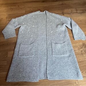 Gray Women's Sweater with Pearl and Clear Crystal Accents